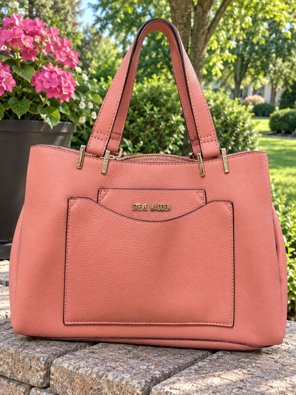 Steve Madden Coral Pink Tote Bag And Wristlet Set